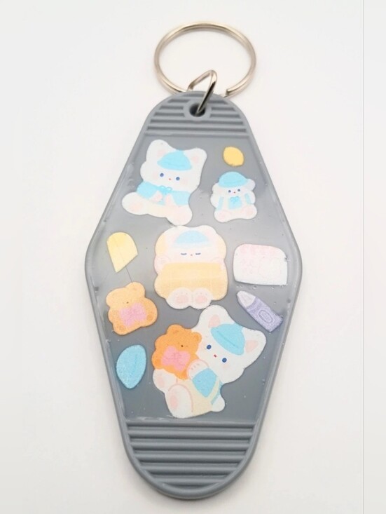 No Brand Accessories - Gray Cute Animal Sticker Key & Card Holder Keychain